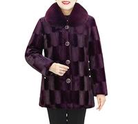 LCDIUDIU Winter Jacket Damen,Damen Winterjacke Mit Fleecefutter, Wattiert, Gesteppt, Kunstpelzkragen, Braun, Langarm, Revers, Knöpfe, Mit Tasche, Stylische, Taillierte, Kurze Übergangsjacke, Lila,