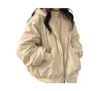 LCDIUDIU Winterjacke Damen Wintermantel Fleecegefütterter Parka Reversible Pufferjacke Stilvolle Reißverschlussjacke Kurze Warme Wattierte Jacke Doppelseitige Übergangsjacke Outwear,Beige,L
