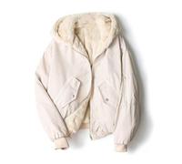 LCDIUDIU Wintermantel Damen Bomberjacke Kunstpelz Kapuze Parka Jacke Wende Fleecejacke Stilvolle Kurze Reißverschlussjacke Warme Puffer Gepolsterte Jacke Doppelseitige Übergangsjacke Outwear,Beige,S