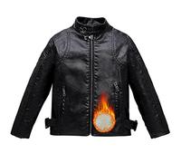 LCIGIA Jungen Lederjacke Kinder Leder Jacke im Biker-Stil Bikerjacke Retro PU Lederjacken Kunstlederjacke, Schwarz 2(gefüttert), 140-146