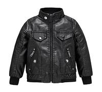 LCIGIA Jungen Lederjacke Kinder Leder Jacke im Biker-Stil Bikerjacke Retro PU Lederjacken Kunstlederjacke, Schwarz, 116