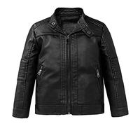 LCIGIA Jungen Lederjacke Kinder Leder Jacke im Biker-Stil Bikerjacke Retro PU Lederjacken Kunstlederjacke, Schwarz 3, 104-110