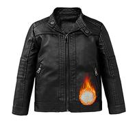 LCIGIA Jungen Lederjacke Kinder Leder Jacke im Biker-Stil Bikerjacke Retro PU Lederjacken Kunstlederjacke, Schwarz 3(gefüttert), 152-158