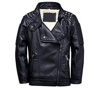 LCIGIA Jungen Lederjacke Kinder PU Jacke mit Nietenverzierung Motorrad Bikerjacke Stehkragen Lederjacken Frühling Herbst, Schwarz (gefüttert), 116-122