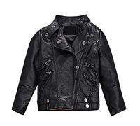 LCIGIA Lederjacke Kinder Übergangsjacke Mädchen PU Lederjacken Leder Jacke Lederimitat Mantel Motorradjacke Bikerjacke aus Kunstleder, Schwarz, 134-140