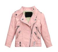 LCIGIA Lederjacke Kinder Übergangsjacke Mädchen PU Lederjacken Leder Jacke Lederimitat Mantel Motorradjacke Bikerjacke aus Kunstleder, Rosa(gefüttert), 134-140