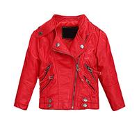 LCIGIA Lederjacke Kinder Übergangsjacke Mädchen PU Lederjacken Leder Jacke Lederimitat Mantel Motorradjacke Bikerjacke aus Kunstleder, Rot, 134-140