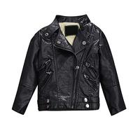 LCIGIA Lederjacke Kinder Übergangsjacke Mädchen PU Lederjacken Leder Jacke Lederimitat Mantel Motorradjacke Bikerjacke aus Kunstleder, Schwarz(gefüttert), 116