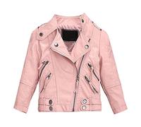LCIGIA Lederjacke Kinder Übergangsjacke Mädchen PU Lederjacken Leder Jacke Lederimitat Mantel Motorradjacke Bikerjacke aus Kunstleder, Rosa, 104-110