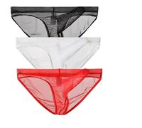lclvld Herren Slips Unterwäsche Transparent Mesh durchsichtig Slips Sexy Erotik Männer Unterwäsche Elephant Bulge Unterhosen, L, 3pcs-black+white+red