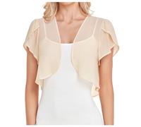 LCpddajlspig Bolero Beige, Bolero Damen Festlich Jäckchen Für Abendkleid Blazer Zum Kleid Cardigan Hochzeit Strickbolero Boleros Chiffon Kurz Bolerojacke Strickjacke Abendkleider Beige L