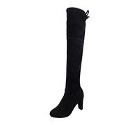 LCpddajlspig Overknees Stiefel Damen Leder, Overknee Stiefel Damen: Weitschaftstiefel Thigh High-Boots Winter Damenstiefel Schwarz Winterstiefel Plateau Weiter-Schaft Langschaftstiefel Mit Absatz