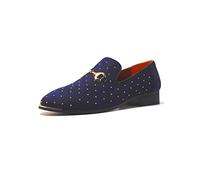 LCQL Edle Wildleder-Slipper für Herren, Schlupfschuhe mit goldfarbenen Nieten, Party, Tanzschuhe, Übergröße 40-47, Blau, 44.5 EU