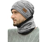 LCZTN Herren Wintermütze, Schal, Set, warm, mit Fleece gefüttert, Strick, Skimütze, lässiger Totenkopf-Mütze, Unisex, Geschenk, GRAU, Einheitsgröße