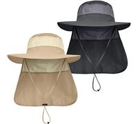 LCZTN Safari-Kappe für Herren, LSF 50+, breite Krempe, zum Angeln, Wandern, mit Nackenklappe für Gartenarbeit, 2er-Pack, Dunkelgrau und Khaki, Einheitsgröße-XL