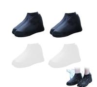 LDBKLGHJ Schuhüberzieher wasserdicht wiederverwendbar 4er Set - rutschfeste Überziehschuhe aus Latex für Damen, Herren & Kinder - wasserdichte Schuhschützer Schwarz & Weiß - ideal für Regenwetter & O