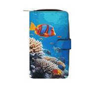 LDGSUPH Ocean Tropical Fish Coral Leather Long Wallet Adult Travel Zipper Long Purse Multi-functional Credit Card Holder 12 Card Slots