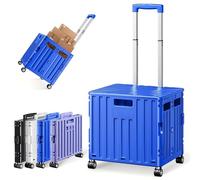 LDHTHOPI Einkaufstrolley klappbar 65L,MAX 50KG Trolley mit Teleskopgriff,4 Zerlegbaren Drehbaren Rädern,100 x 42 x 37 Hohe Kapazität Einkaufstrolley,für Einkaufen Picknick Aufbewahrungskiste,Blau