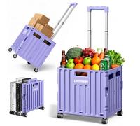 LDHTHOPI Einkaufstrolley klappbar, Violett, 65L, MAX 50KG | Teleskopgriff, 4 zerlegbare drehbare Räder, 100 x 42 x 37 cm, Für Einkaufen Picknick Aufbewahrung