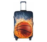 LDTVSFZQ Reisegepäck-Abdeckung, Motiv: Basketball auf Feuer und Wasser, flammenspritzend, elastisch, waschbar, kratzfest, Reisekoffer-Abdeckung, Gepäckschutz, passend für 45,7 - 81,3 cm große Koffer