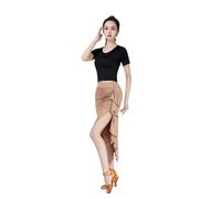 LDXEQIZ Damen Latein Salsa Tanzröcke Für Training Wettbewerb,Irreguläre Rüschen Latin Dance Skirt,Sexy Schlitz Tanzkleid Für Walzer, Tango,Jazz,Salsa, Rumba(Beige,M)