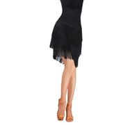 LDXEQIZ Damen Latein Tanzröcke Für Training,Irreguläre 3-Stufige Fransen Dance Skirt Für Walzer, Tango, Jazz, Salsa, Rumba, Elastizität Hohe Taille Tanzkleid Für Ballsaal,Bühnen(Black,S)