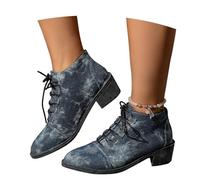 LDXEQIZ Damen Schnürstiefel Mit Blockabsatz Vintage Denim Ankle Boots Große Größe Stiefeletten Frühling Herbst Booties Freizeit Knöchel Schuhe Für Outdoor, Party(40 EU)