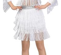 LDXEQIZ Erwachsene Latein Tanzrock Damen Fransen Tanzkleid Pailletten Dance Skirt Für Salsa,Tango,Cha Cha,Rumba,Elastizität Hohe Taille Tanzkleidung Für Training, Wettbewerb, Performance(White,XL)