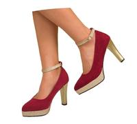 LDXEQIZ Glitzer Pumps Mit Pailletten Damen Pointed Toe Mary Jane Sandalen Mit Blockabsatz Elegant Bequem Plateau High Heels Vintage Wildleder Brautschuhe Für Hochzeit,Party(39 EU)