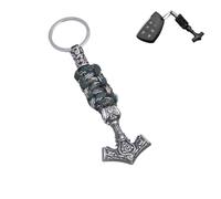 LDZDGD Viking Schlüsselanhänger mit Thors Hammer für Herren, Mjölnir-Anhänger aus Edelstahl mit Paracord, Nordisches Autozubehör(Style 1 Camo)