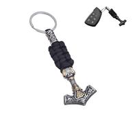 LDZDGD Viking Schlüsselanhänger mit Thors Hammer für Herren, Mjölnir-Anhänger aus Edelstahl mit Paracord, Nordisches Autozubehör(Style 1 Gold)