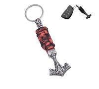 LDZDGD Viking Schlüsselanhänger mit Thors Hammer für Herren, Mjölnir-Anhänger aus Edelstahl mit Paracord, Nordisches Autozubehör(Style 1 Red)