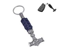 LDZDGD Viking Schlüsselanhänger mit Thors Hammer für Herren, Mjölnir-Anhänger aus Edelstahl mit Paracord, Nordisches Autozubehör(Style 2 Blue)