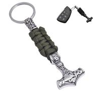 LDZDGD Wikinger Thors Hammer Schlüsselanhänger für Herren, Mjölnir Anhänger mit Paracord, Nordische Mythologie Edelstahl Autoschlüsselanhänger, Geschenkidee für Nordmänner(Green)