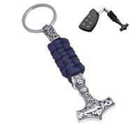 LDZDGD Wikinger Thors Hammer Schlüsselanhänger für Herren, Mjölnir Anhänger mit Paracord, Nordische Mythologie Edelstahl Autoschlüsselanhänger, Geschenkidee für Nordmänner(Blue)