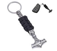 LDZDGD Wikinger Thors Hammer Schlüsselanhänger für Herren, Mjölnir Anhänger mit Paracord, Nordische Mythologie Edelstahl Autoschlüsselanhänger, Geschenkidee für Nordmänner(Black)