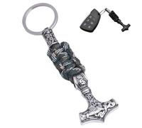 LDZDGD Wikinger Thors Hammer Schlüsselanhänger für Herren, Mjölnir Anhänger mit Paracord, Nordische Mythologie Edelstahl Autoschlüsselanhänger, Geschenkidee für Nordmänner(Camo)