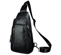Le’aokuu Herren Echtes Leder Brusttasche Crossbody Bag Sling Bag Schultertasche Gurteltasche Umhängetasche Rucksack Brustbeutel Für Outdoor Sport Reisen（8005 B Schwarz）