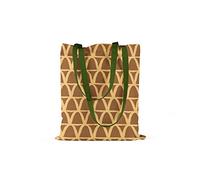 Le Jardin du Lin Bedruckte Einkaufstasche mit Grünen Langen Henkeln, Wiederverwendbare, Tasche, Faltbar, Stofftasche, Größe: 34 x 40 Cm
