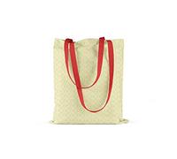 Le Jardin du Lin Bedruckte Einkaufstasche mit Roten Langen Henkeln, Wiederverwendbare, Tasche, Faltbar, Stofftasche, Größe: 34 x 40 Cm