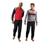 Pyjama LE JOGGER, Herren, Gr. 56/58 (XL), schwarz (rot, schwarz, grau, schwarz), Jersey, Obermaterial: 100% Baumwolle, unifarben, Basic, lang, V-Ausschnitt, Langarm angesetztes Bündchen, Homewear-Sets