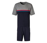 Pyjama LE JOGGER, Herren, Gr. 48/50 (M), bunt (grau, meliert, navy), Jersey, Obermaterial: 100% Baumwolle, unifarben, Basic, bequem kurz, Rundhals, Kurzarm abgesteppte Kante, Homewear-Sets, Schlafanzu