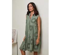 Le Monde du Lin Leinen-Kleid in Khaki - Größe 34/36 | Damen Kleider