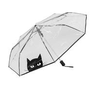 Le Monde du Parapluie Regenschirm Transparent - Mini Regenschirm - Automatische Öffnung -Reisezubehör - Winddicht - 8 Fiberglasrippen - Passt in eine Handtasche Kleine oder Mini Tasche - Katze