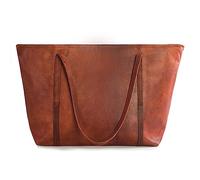 LEABAGS Echtleder Damen Umhängetasche Rotbraun im Vintage-Stil - Geräumige 40 cm Schultertasche mit Laptopfach 16 Zoll für Beruf, Alltag & Reise | Elegante Handtasche aus Naturleder
