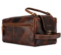 LEABAGS großer Leder Premium Kulturbeutel Damen & Herren I Kulturtasche für Männer & Frauen I Geräumige Kosmetiktasche I Wachtasche I Beauty Case I Waschbeutel I Brown Marble