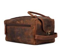 LEABAGS großer Leder Premium Kulturbeutel Damen & Herren I Kulturtasche für Männer & Frauen I Geräumige Kosmetiktasche I Wachtasche I Beauty Case I Waschbeutel I Vintage Rotbraun