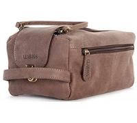 LEABAGS großer Leder Premium Kulturbeutel Damen & Herren I Kulturtasche für Männer & Frauen I Geräumige Kosmetiktasche I Wachtasche I Beauty Case I Waschbeutel I Dunkelbraun