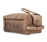 LEABAGS großer Leder Premium Kulturbeutel Damen & Herren I Kulturtasche für Männer & Frauen I Geräumige Kosmetiktasche I Wachtasche I Beauty Case I Waschbeutel I Vintage Graubraun