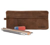 LEABAGS Leder Federmäppchen I Geräumiges Echtleder Federmappe I Federtasche für Beruf Uni Schule I Schlampermäppchen I Stiftetui I Stiftmappe I Ledermäppchen I Größe L I Nature Mittelbraun